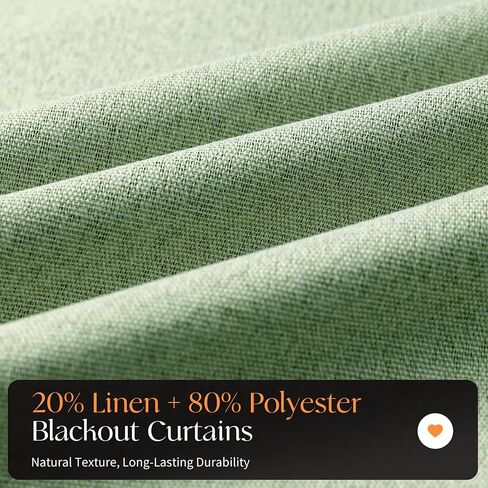 Etherealveil Starry Sky Linen 100% Blackout Grommet Curtains 52x84 Inches-2 Panels, Sage Green Lightweight Full Blackout Drapes,for Bedroom,Living Room,Room Divider,Apartment 52" W x 84" L in Saudi Arabia