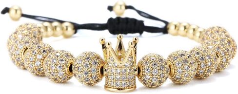 Imperial Gold Crown 8mm Beads Bracelets Luxury CZ Italian Style Charm King Royal Bracelet for Men in Saudi Arabia