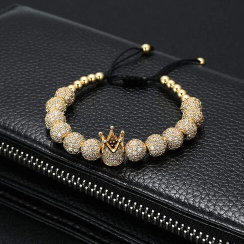 Imperial Gold Crown 8mm Beads Bracelets Luxury CZ Italian Style Charm King Royal Bracelet for Men in Saudi Arabia