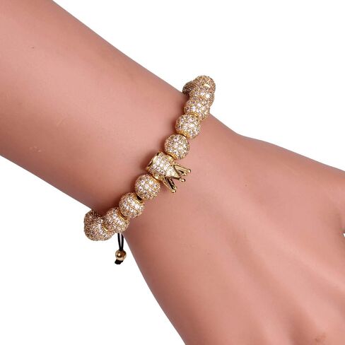 Imperial Gold Crown 8mm Beads Bracelets Luxury CZ Italian Style Charm King Royal Bracelet for Men in Saudi Arabia