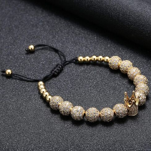Imperial Gold Crown 8mm Beads Bracelets Luxury CZ Italian Style Charm King Royal Bracelet for Men in Saudi Arabia