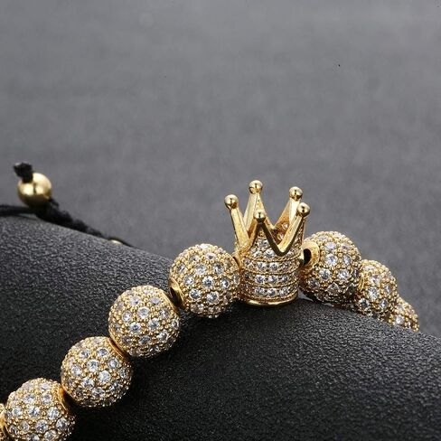 Imperial Gold Crown 8mm Beads Bracelets Luxury CZ Italian Style Charm King Royal Bracelet for Men in Saudi Arabia