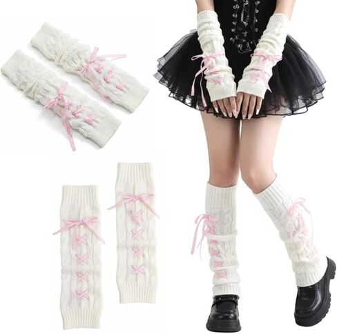 Leg and Arm Warmers Kawaii Harajuku Arm Warmers With Pink Bow Cute Stretchy Y2K Accessories for Women Dance Anime Cosplay in Kuwait