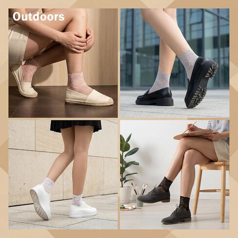 5 Pairs Lace Sheer Ankle Socks - Sheer Ankle Socks Women, Fishnet Mesh Loose Sock Women's Cotton Sock for Women Girls in Saudi Arabia