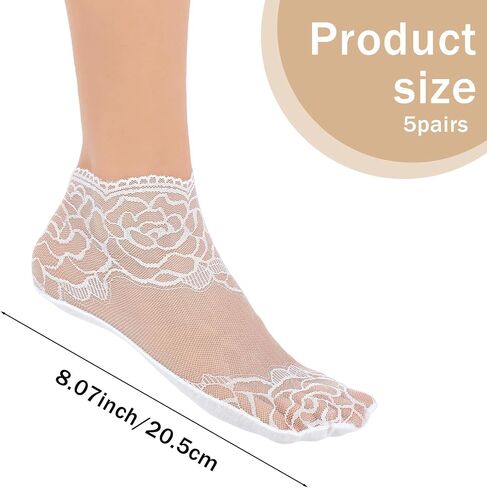 5 Pairs Lace Sheer Ankle Socks - Sheer Ankle Socks Women, Fishnet Mesh Loose Sock Women's Cotton Sock for Women Girls in Saudi Arabia