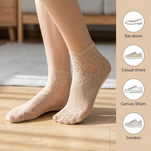 5 Pairs Lace Sheer Ankle Socks - Sheer Ankle Socks Women, Fishnet Mesh Loose Sock Women's Cotton Sock for Women Girls in Saudi Arabia