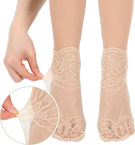 5 Pairs Lace Sheer Ankle Socks - Sheer Ankle Socks Women, Fishnet Mesh Loose Sock Women's Cotton Sock for Women Girls in Saudi Arabia