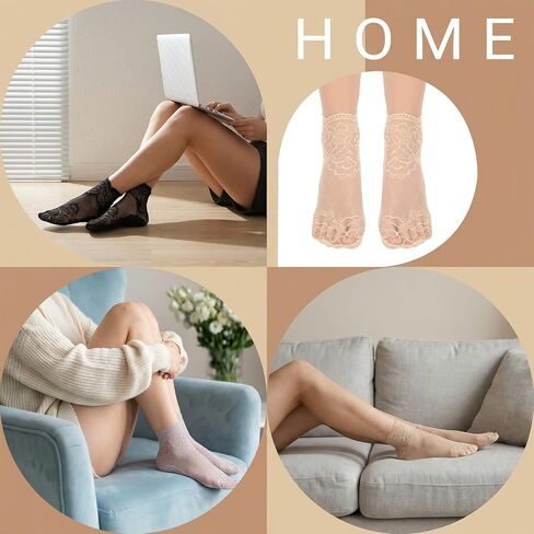 5 Pairs Lace Sheer Ankle Socks - Sheer Ankle Socks Women, Fishnet Mesh Loose Sock Women's Cotton Sock for Women Girls in Saudi Arabia