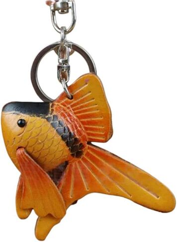 Leather Fish Keychain, Genuine Cowhide Car Key Ring Accessory, 2.36 x 2.76 Inches in Saudi Arabia