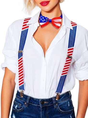 TWINKLEDE 4th of July Suspenders and Bow Tie Y-Back Suspender Bowtie Independence Day Costume for Adult in Kuwait