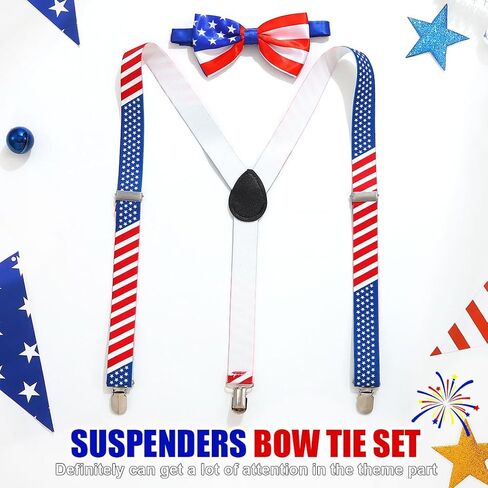 TWINKLEDE 4th of July Suspenders and Bow Tie Y-Back Suspender Bowtie Independence Day Costume for Adult in Kuwait