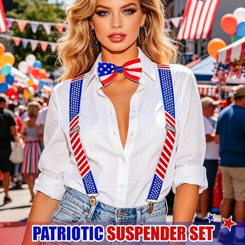 TWINKLEDE 4th of July Suspenders and Bow Tie Y-Back Suspender Bowtie Independence Day Costume for Adult in Kuwait