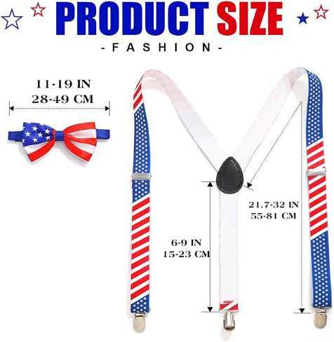 TWINKLEDE 4th of July Suspenders and Bow Tie Y-Back Suspender Bowtie Independence Day Costume for Adult in Kuwait