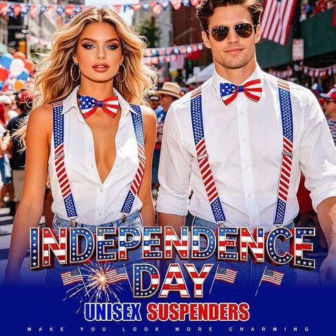TWINKLEDE 4th of July Suspenders and Bow Tie Y-Back Suspender Bowtie Independence Day Costume for Adult in Kuwait