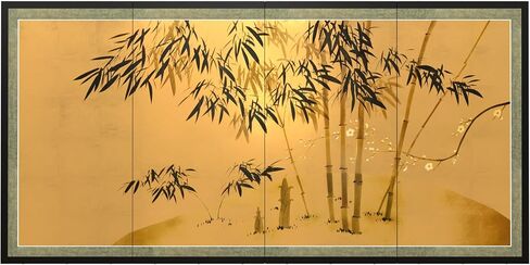 Red Lantern 36" x 72" Gold Leaf Bamboo Wall Hanging in Kuwait