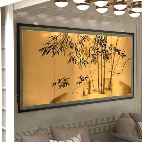 Red Lantern 36" x 72" Gold Leaf Bamboo Wall Hanging in Kuwait