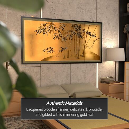 Red Lantern 36" x 72" Gold Leaf Bamboo Wall Hanging in Kuwait