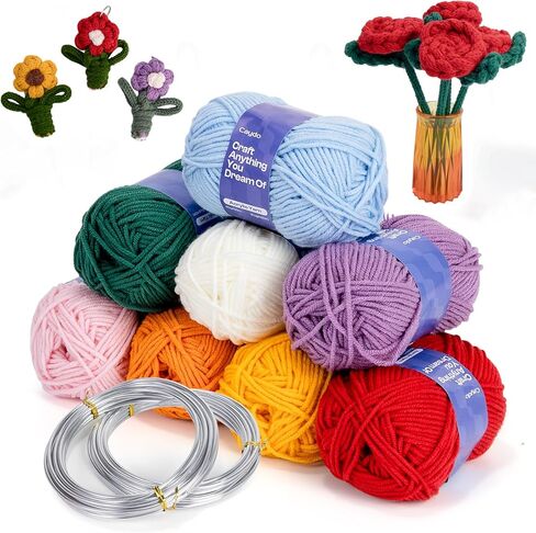 Caydo Aluminum Craft Wire and Acrylic Yarn Skeins Kit, i-Cord Knitting Kits for Beginner for DIY Handicraft Making, Learn to Knitting iCord with i Cord Maker Tool, 8x25g Yarn & 2 Roll 5M x 3 mm Wire in Kuwait