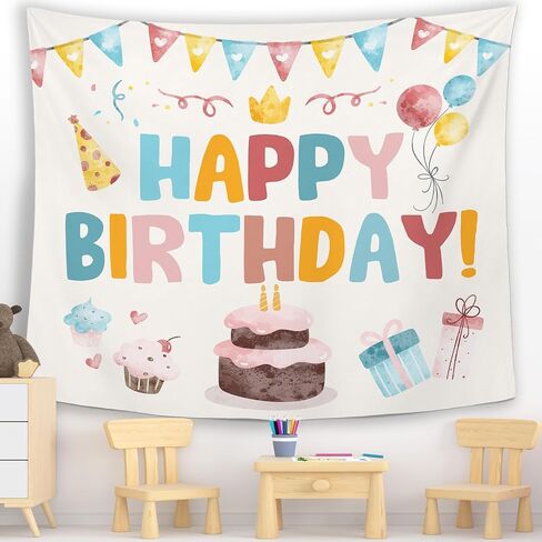 MNASAIOO Happy Birthday Wall Tapestry Hanging, Colorful Kids Banner Tapestries, Nursery Wall Decor for Girls Boys Baby Shower Party Playroom Dorm Bedroom 50x60in in Saudi Arabia