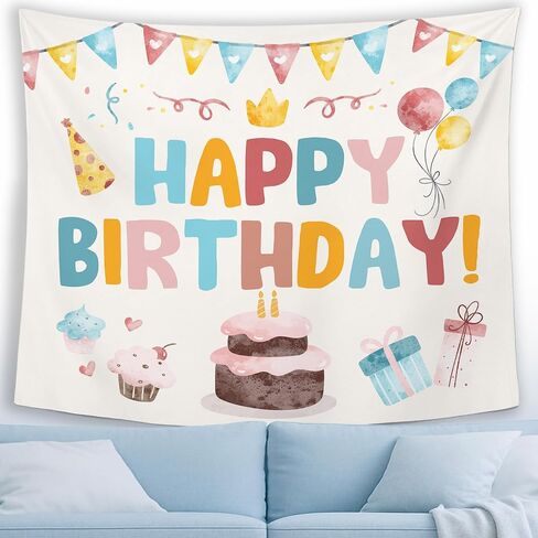 MNASAIOO Happy Birthday Wall Tapestry Hanging, Colorful Kids Banner Tapestries, Nursery Wall Decor for Girls Boys Baby Shower Party Playroom Dorm Bedroom 50x60in in Saudi Arabia