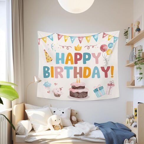 MNASAIOO Happy Birthday Wall Tapestry Hanging, Colorful Kids Banner Tapestries, Nursery Wall Decor for Girls Boys Baby Shower Party Playroom Dorm Bedroom 50x60in in Saudi Arabia