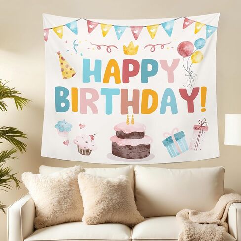 MNASAIOO Happy Birthday Wall Tapestry Hanging, Colorful Kids Banner Tapestries, Nursery Wall Decor for Girls Boys Baby Shower Party Playroom Dorm Bedroom 50x60in in Saudi Arabia