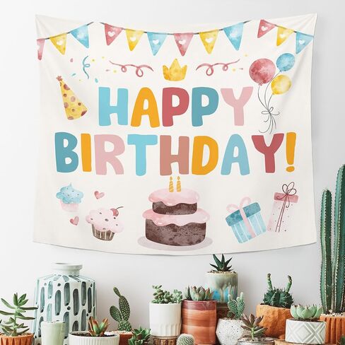 MNASAIOO Happy Birthday Wall Tapestry Hanging, Colorful Kids Banner Tapestries, Nursery Wall Decor for Girls Boys Baby Shower Party Playroom Dorm Bedroom 50x60in in Saudi Arabia