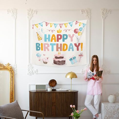 MNASAIOO Happy Birthday Wall Tapestry Hanging, Colorful Kids Banner Tapestries, Nursery Wall Decor for Girls Boys Baby Shower Party Playroom Dorm Bedroom 50x60in in Saudi Arabia