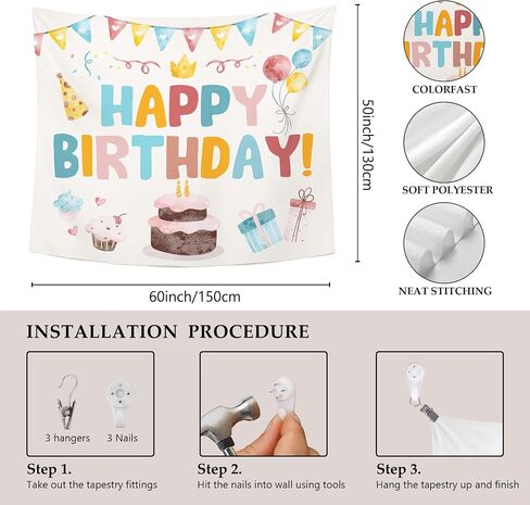 MNASAIOO Happy Birthday Wall Tapestry Hanging, Colorful Kids Banner Tapestries, Nursery Wall Decor for Girls Boys Baby Shower Party Playroom Dorm Bedroom 50x60in in Saudi Arabia