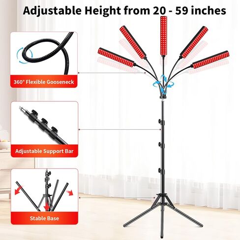 Red Light Therapy for Face and Body Red Light Infrared Light Therapy Lamp with Stand LED 660nm 850nm 5 Heads 7-Colors Infrared Light Device for Body in Saudi Arabia