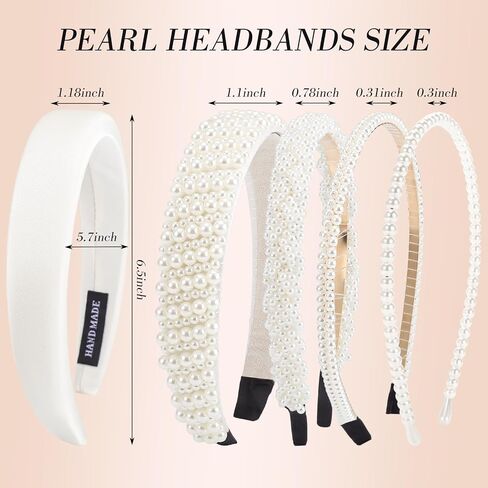 obeoby White Wedding Bridal Headbands, 5Pack Pearl Headbands Rhinestones Bridal Wedding Party Shower Gifts Hair Accessories in Saudi Arabia