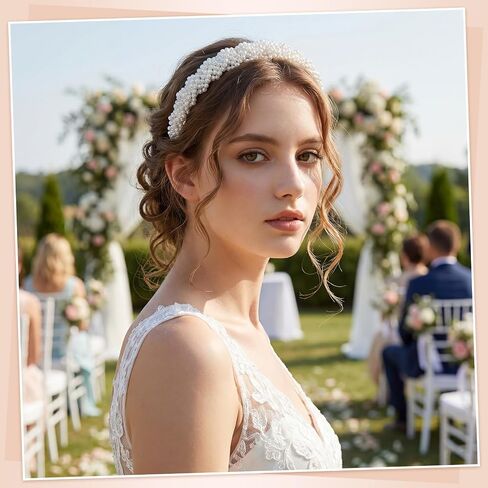 obeoby White Wedding Bridal Headbands, 5Pack Pearl Headbands Rhinestones Bridal Wedding Party Shower Gifts Hair Accessories in Saudi Arabia