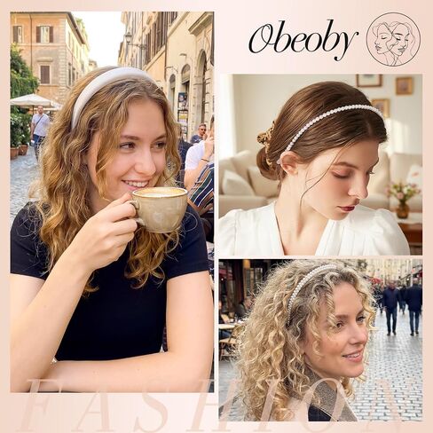 obeoby White Wedding Bridal Headbands, 5Pack Pearl Headbands Rhinestones Bridal Wedding Party Shower Gifts Hair Accessories in Saudi Arabia