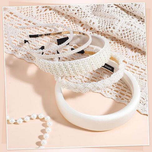 obeoby White Wedding Bridal Headbands, 5Pack Pearl Headbands Rhinestones Bridal Wedding Party Shower Gifts Hair Accessories in Saudi Arabia