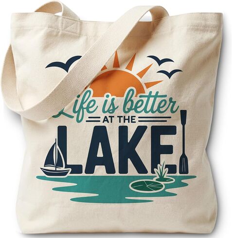 Lake Gifts Canvas Tote Bag, Canvas Bag for Women Grocery Shopping Travel Gym Weekender Vacation Womens Work Tote Bag Gifts in Saudi Arabia