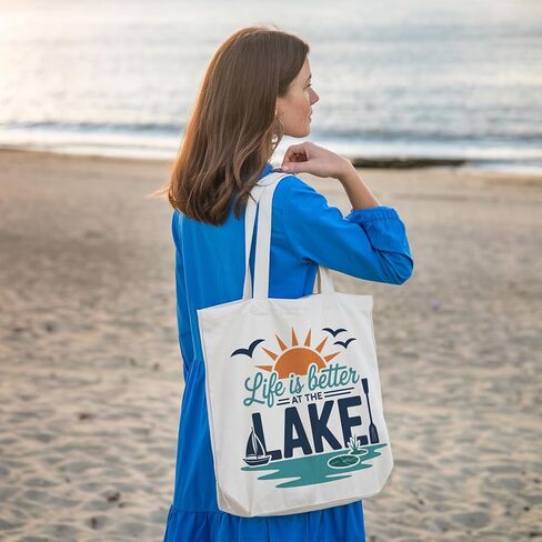 Lake Gifts Canvas Tote Bag, Canvas Bag for Women Grocery Shopping Travel Gym Weekender Vacation Womens Work Tote Bag Gifts in Saudi Arabia