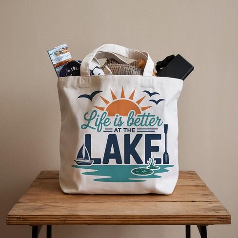 Lake Gifts Canvas Tote Bag, Canvas Bag for Women Grocery Shopping Travel Gym Weekender Vacation Womens Work Tote Bag Gifts in Saudi Arabia
