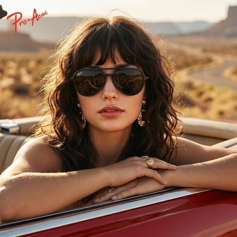 نظارة شمسية Pro Acme Retro مستقطبة Aviator للنساء والرجال، ظلال عصرية كلاسيكية من السبعينيات مع UV400 in Kuwait