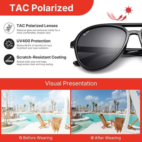 نظارة شمسية Pro Acme Retro مستقطبة Aviator للنساء والرجال، ظلال عصرية كلاسيكية من السبعينيات مع UV400 in Kuwait