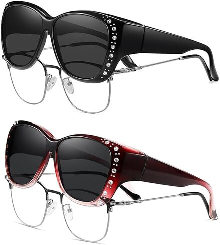 HAOLOTA Black+GradientPurple Women's Polarized Water Diamond Sunglasses for Prescription Glasses UV400 Protection in Saudi Arabia
