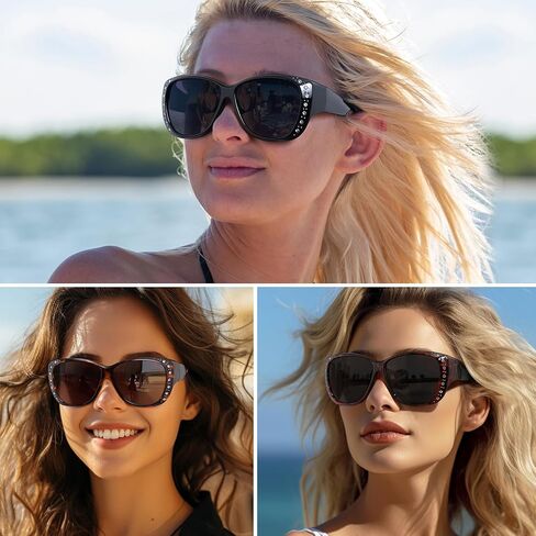 HAOLOTA Black+GradientPurple Women's Polarized Water Diamond Sunglasses for Prescription Glasses UV400 Protection in Saudi Arabia