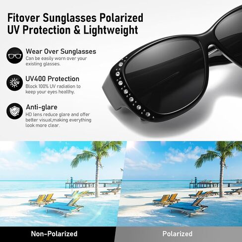 HAOLOTA Black+GradientPurple Women's Polarized Water Diamond Sunglasses for Prescription Glasses UV400 Protection in Saudi Arabia