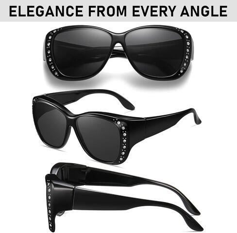HAOLOTA Black+GradientPurple Women's Polarized Water Diamond Sunglasses for Prescription Glasses UV400 Protection in Saudi Arabia