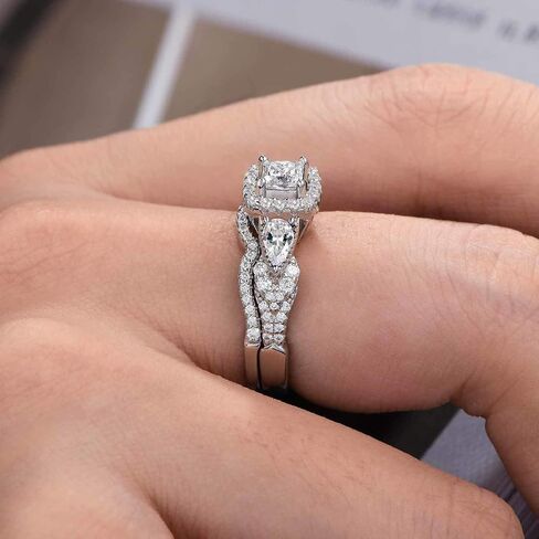 SHELOVES Moissanite Wedding Ring Set for Women Princess Cut Engagement Rings for Her D Color VVS1 White Gold Plated Silver in Saudi Arabia