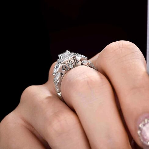 SHELOVES Moissanite Wedding Ring Set for Women Princess Cut Engagement Rings for Her D Color VVS1 White Gold Plated Silver in Saudi Arabia