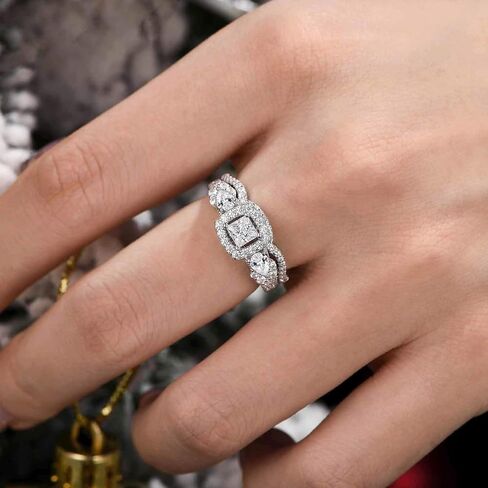 SHELOVES Moissanite Wedding Ring Set for Women Princess Cut Engagement Rings for Her D Color VVS1 White Gold Plated Silver in Saudi Arabia