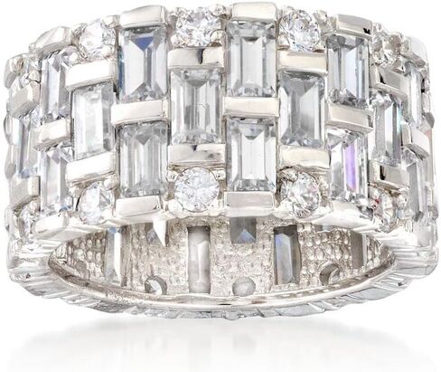 926 Sterling Silver Shiny Crystals Gem Ring Exquisite Full Diamonds Full Circle Promise Wedding Ring Cubic Zirconia Rings CZ Diamond Multi Row Ring Eternity Engagement Wedding Band Ring for Women 7 in Saudi Arabia