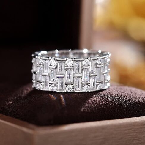 926 Sterling Silver Shiny Crystals Gem Ring Exquisite Full Diamonds Full Circle Promise Wedding Ring Cubic Zirconia Rings CZ Diamond Multi Row Ring Eternity Engagement Wedding Band Ring for Women 7 in Saudi Arabia