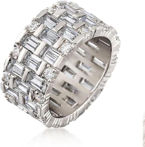926 Sterling Silver Shiny Crystals Gem Ring Exquisite Full Diamonds Full Circle Promise Wedding Ring Cubic Zirconia Rings CZ Diamond Multi Row Ring Eternity Engagement Wedding Band Ring for Women 7 in Saudi Arabia