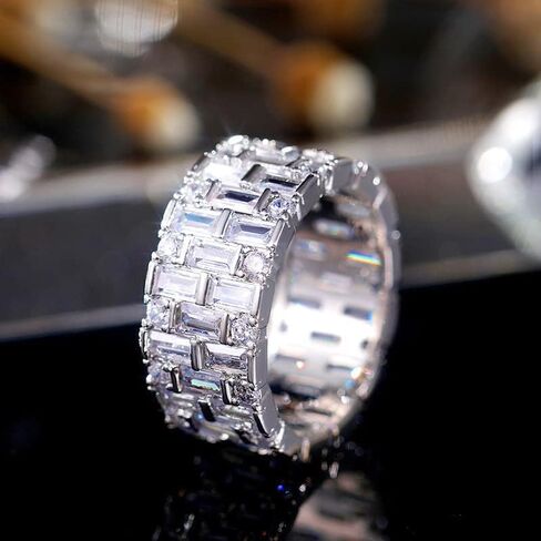 926 Sterling Silver Shiny Crystals Gem Ring Exquisite Full Diamonds Full Circle Promise Wedding Ring Cubic Zirconia Rings CZ Diamond Multi Row Ring Eternity Engagement Wedding Band Ring for Women 7 in Saudi Arabia